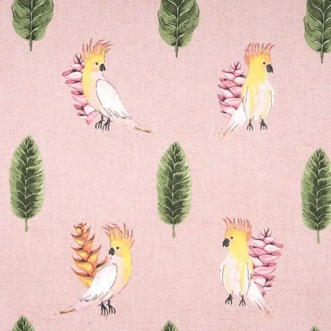 Tessuto cotone spesso pappagalli rosa