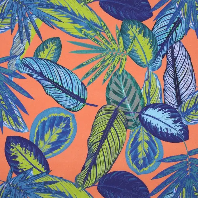 Tessuto cotone spesso fogliame corallo