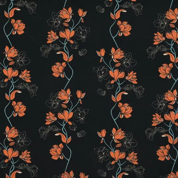 Tessuto popeline nero fiori