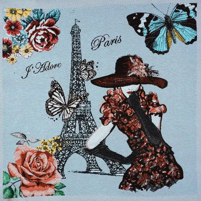 Carré di tessuto jacquard blu tour Eiffel