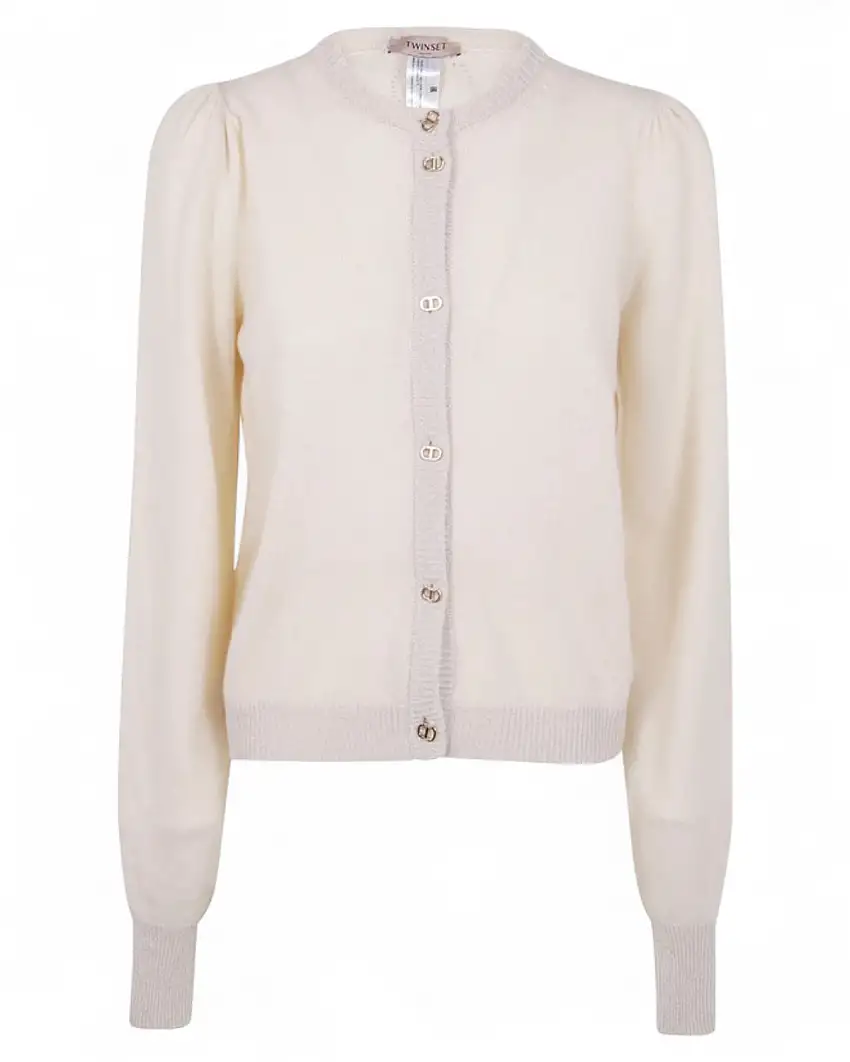 Cardigan Beige in Lana e Cashmere – Vestibilità Regular e Dettagli Luminosi