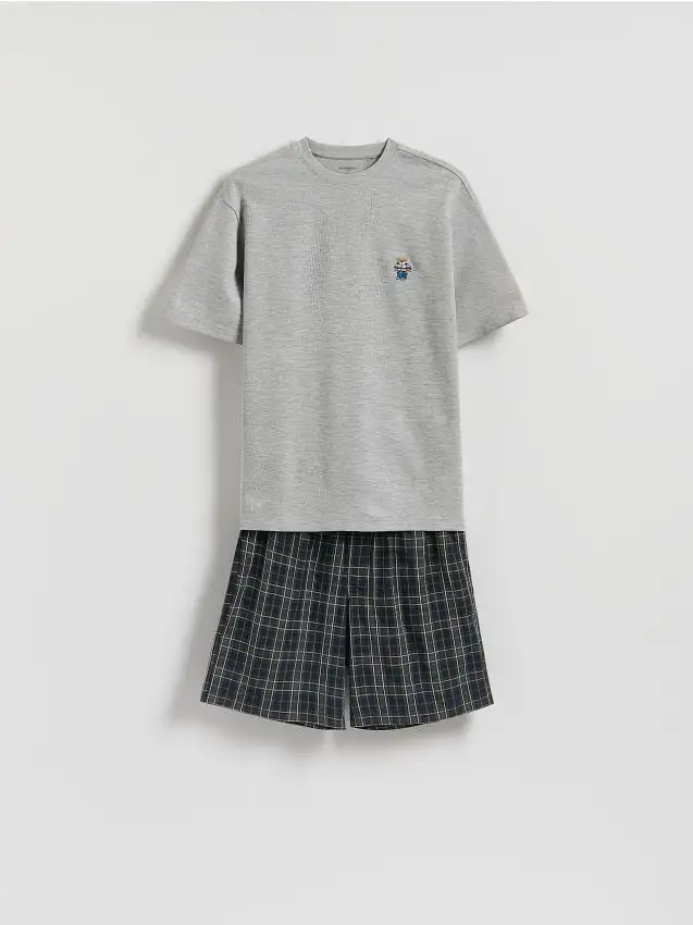 Pigiama due pezzi con ricamo Colore grigio scuro