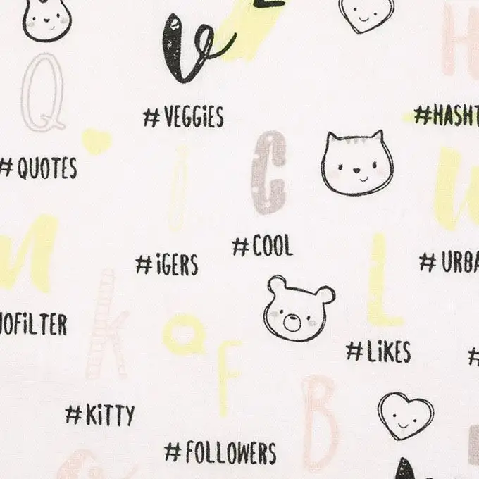 Tessuto cotone alfabeto e gatto