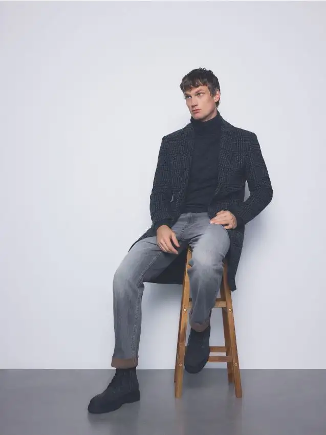 Cappotto a quadri lungo Colore grigio scuro