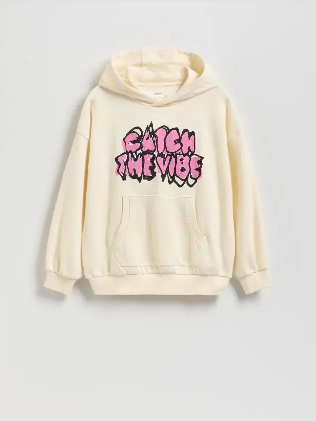 Felpa con cappuccio in cotone Colore panna