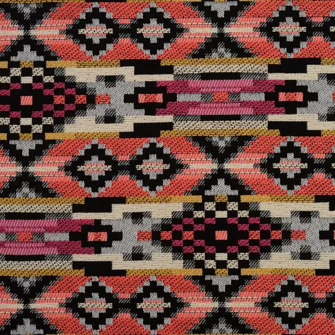 Tessuto jacquard etnico rosa e arancione