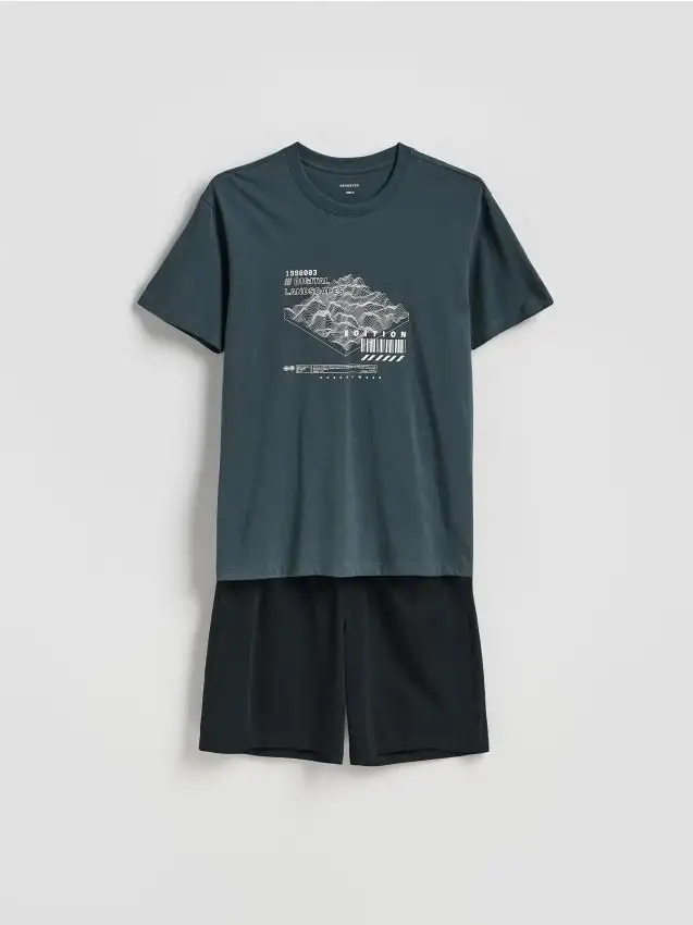 Set pigiama due pezzi stampato Colore verde acciaio