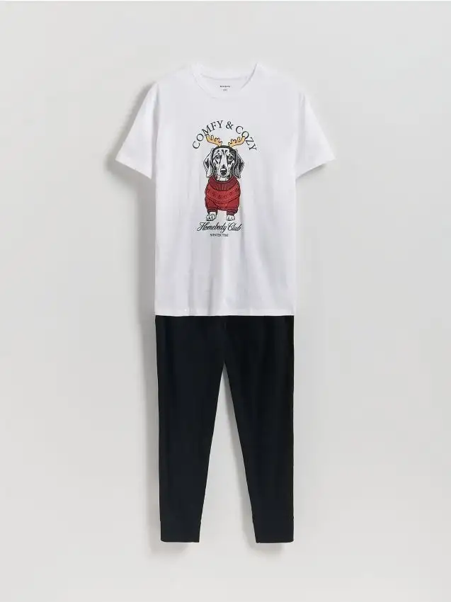 Set pigiama da due pezzi con motivo natalizio Colore bianco