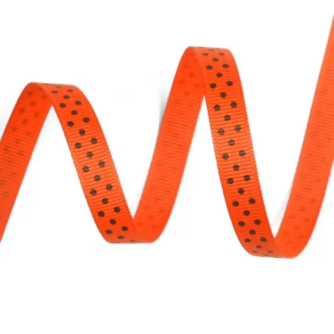 Nastro gros grain arancione a pois marroni