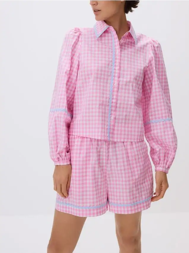 Pantaloncini a quadretti Colore rosa pastello