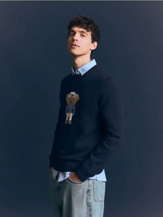 Maglione con motivo ricamato Colore blu scuro