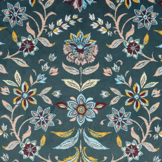 Tessuto velluto blu stampato fiori
