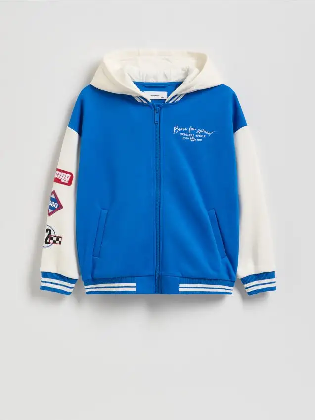 Felpa in cotone con stampa e strisce laterali Colore blu