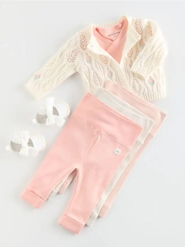 Leggings a costine in cotone 3 pezzi Colore pesca