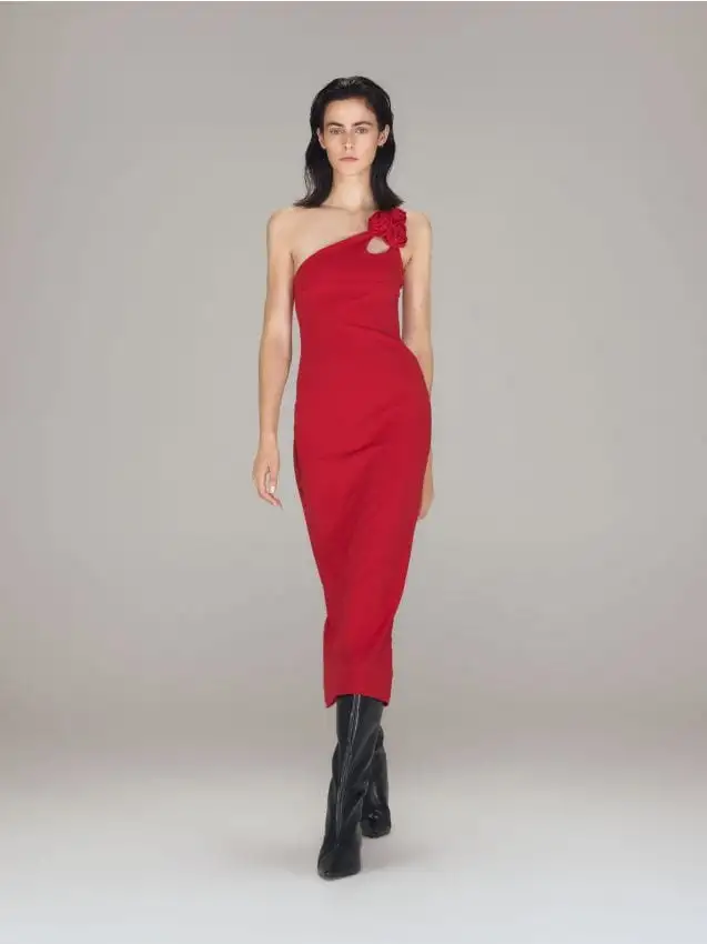 Abito midi con dettaglio decorativo Colore rosso