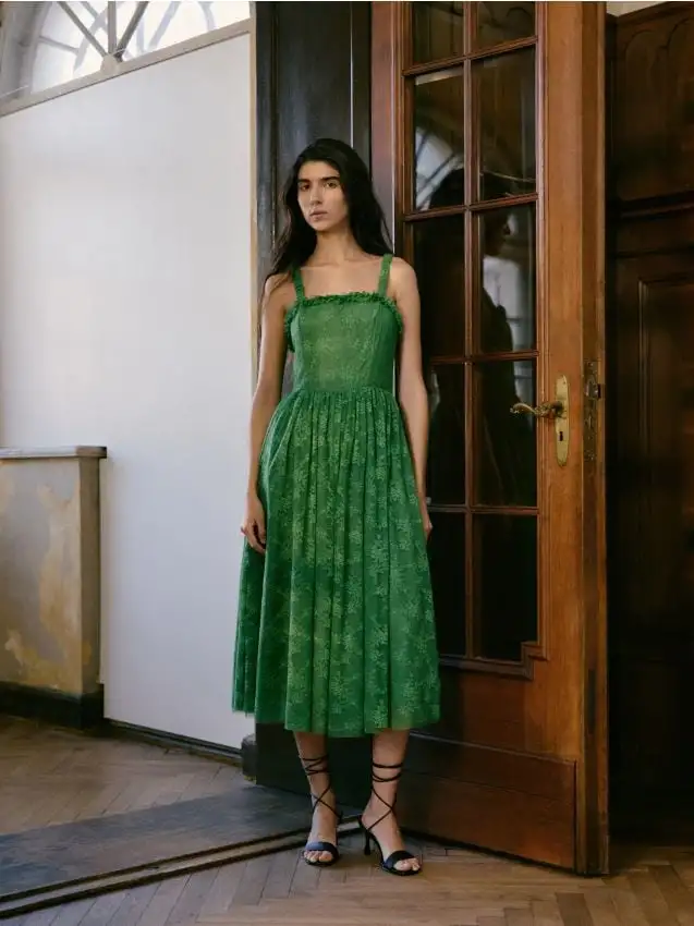 Vestito midi in pizzo Colore verde