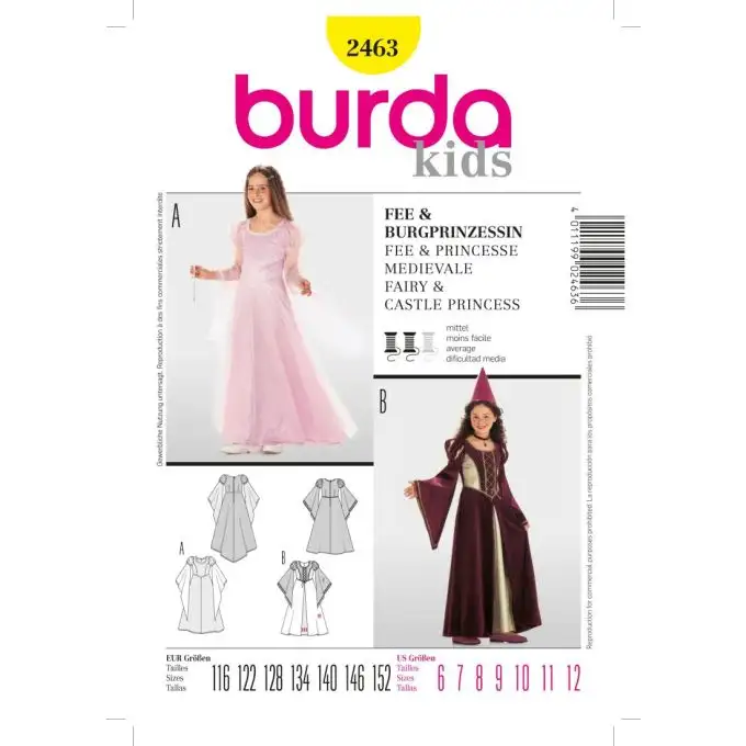 Modello burda 2463 storica fata principessa medievale