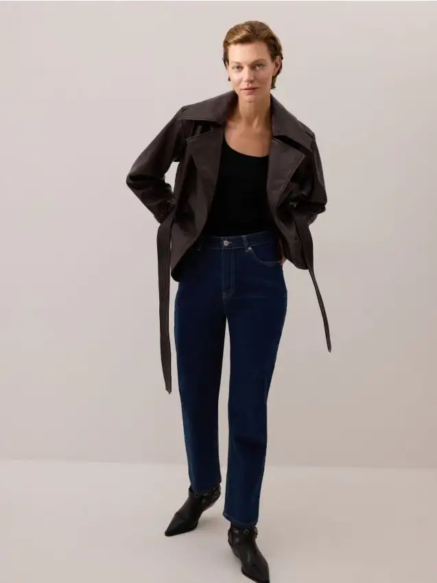 Jeans dritti straight vita alta Colore indigo jeans