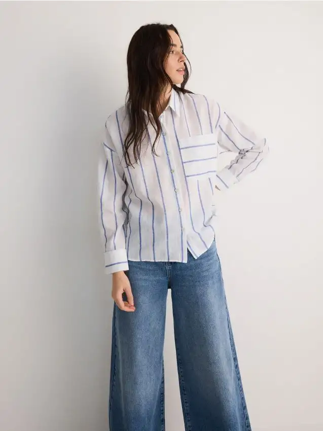 Camicia oversize misto cotone Colore blu scuro