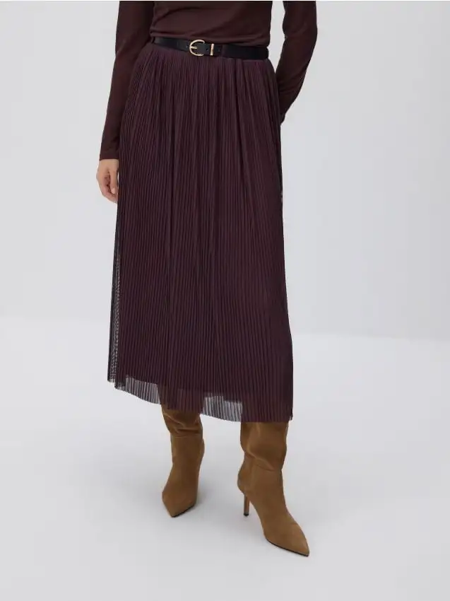 Gonna a pieghe con cintura Colore viola scuro
