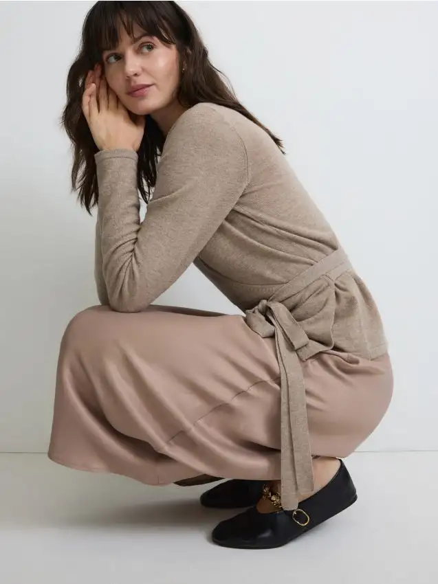 Gonna midi in raso Colore caffè