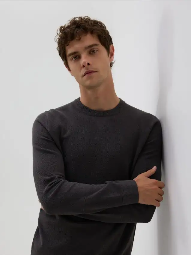 Maglione strutturato in misto cotone Colore grigio scuro