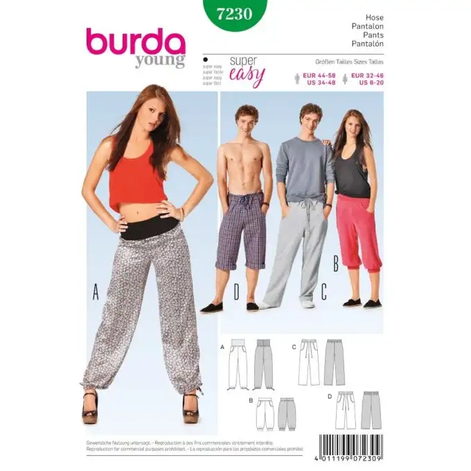 Modello pantaloni jogging fluidi - Burda n°7230