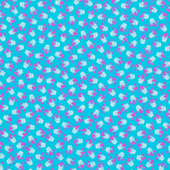 Tessuto popeline cotone fiori in vaso blu turchese