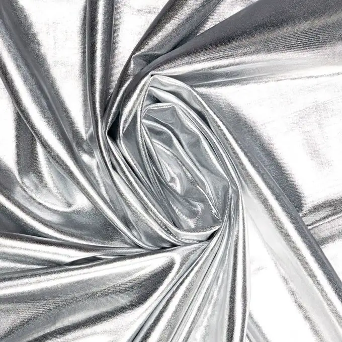 Tessuto elasticizzato effetto metallizzato argento