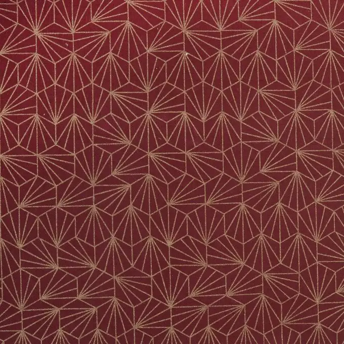 Tessuto cotone origami bordeaux e dorato