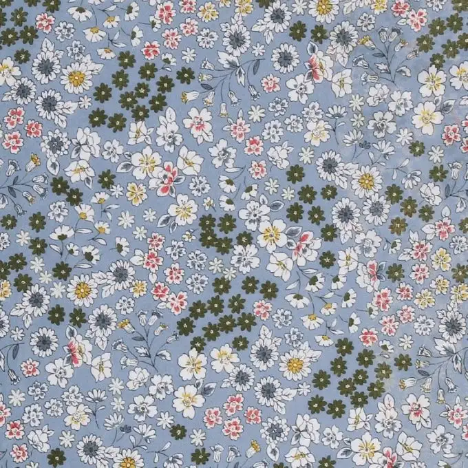 Tessuto velo cotone Frou-Frou fiori colore blu ardesia