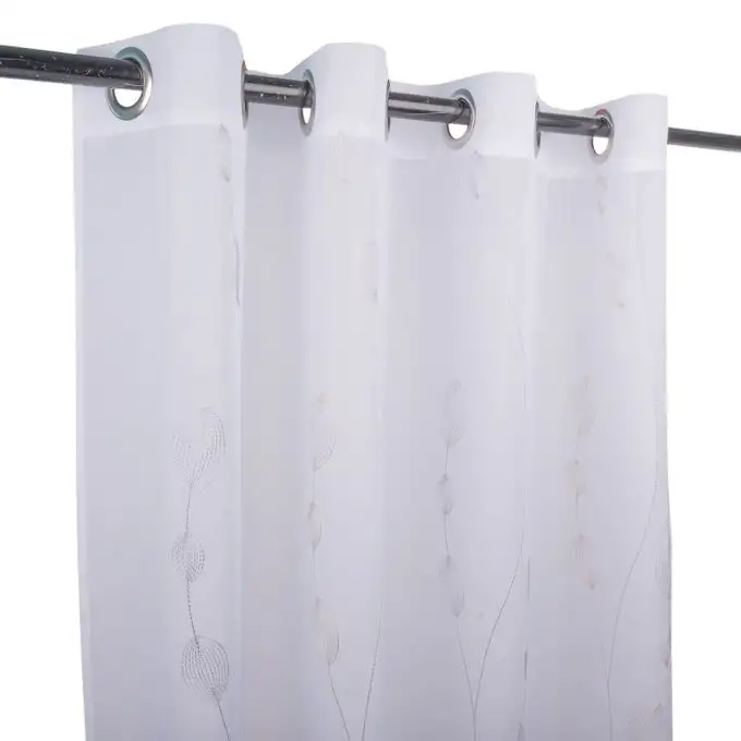 Tenda ricamata fiori e steli grigi