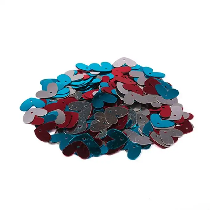 Paillettes piatte a forma di cuore turchese rosso e argento da cucire