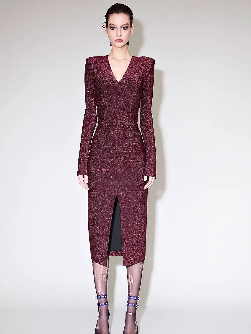 Abito Aderente In Lurex Fuxia