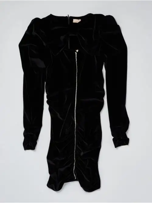 ABITO IN VELLUTO STRETCH CON APPLICAZIONE STRASS NERO