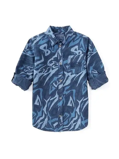 AOP INDIGO CANVAS ADJ.LS SHIRT