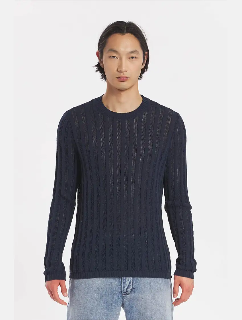 Maglione Girocollo a Coste Ato Blu