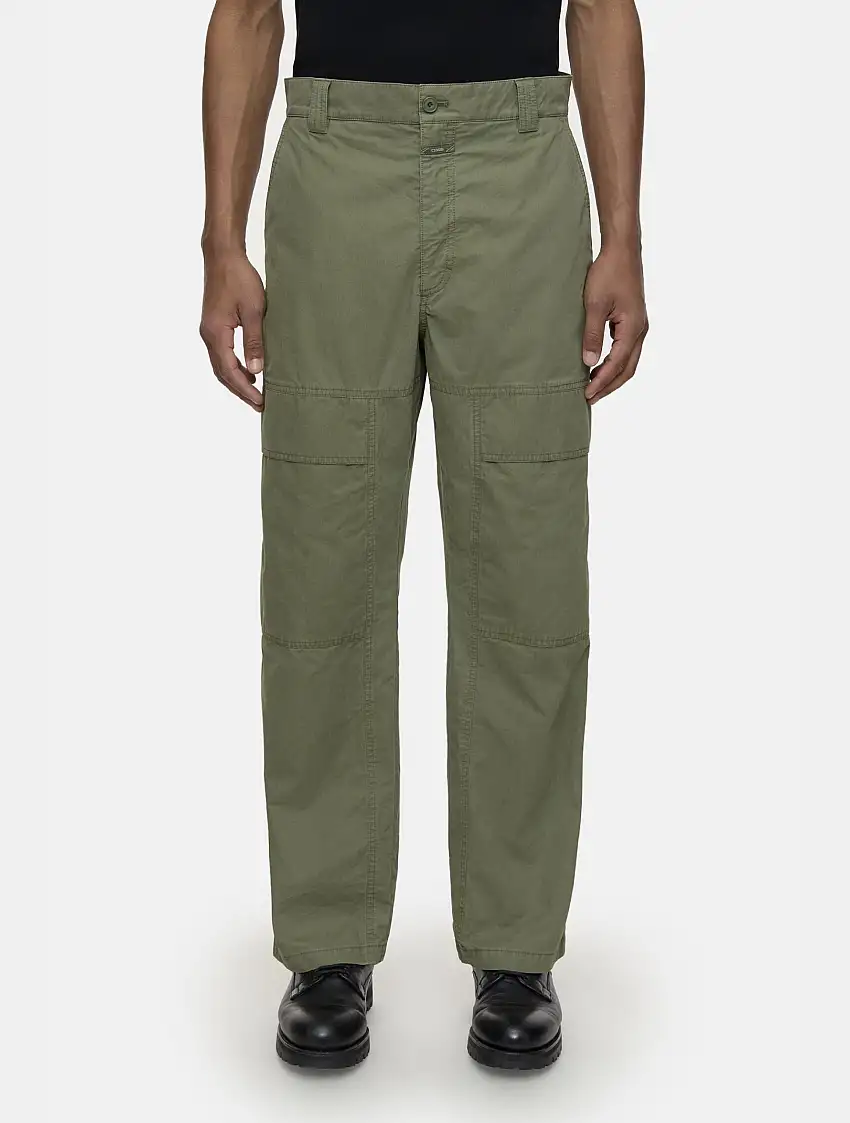 Pantaloni in Popeline con Tasche Applicate Verde Oliva