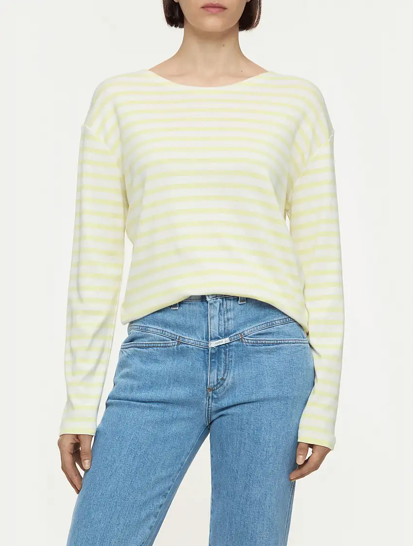 T-shirt Girocollo a Righe Giallo