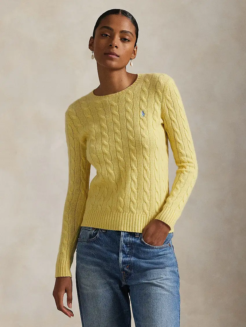 Maglia a Trecce in Misto Cashmere Giallo