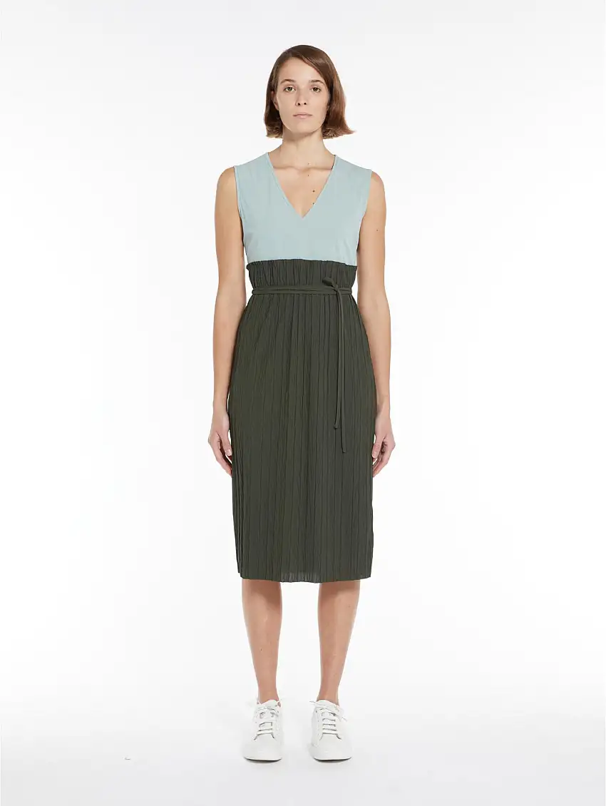 Abito con Corpetto e Longuette in Jersey Plissé Verde