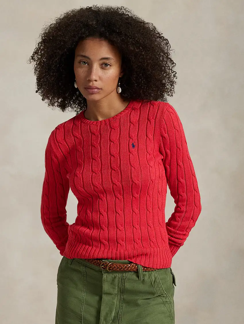 Maglia a Trecce in Cotone Rosso