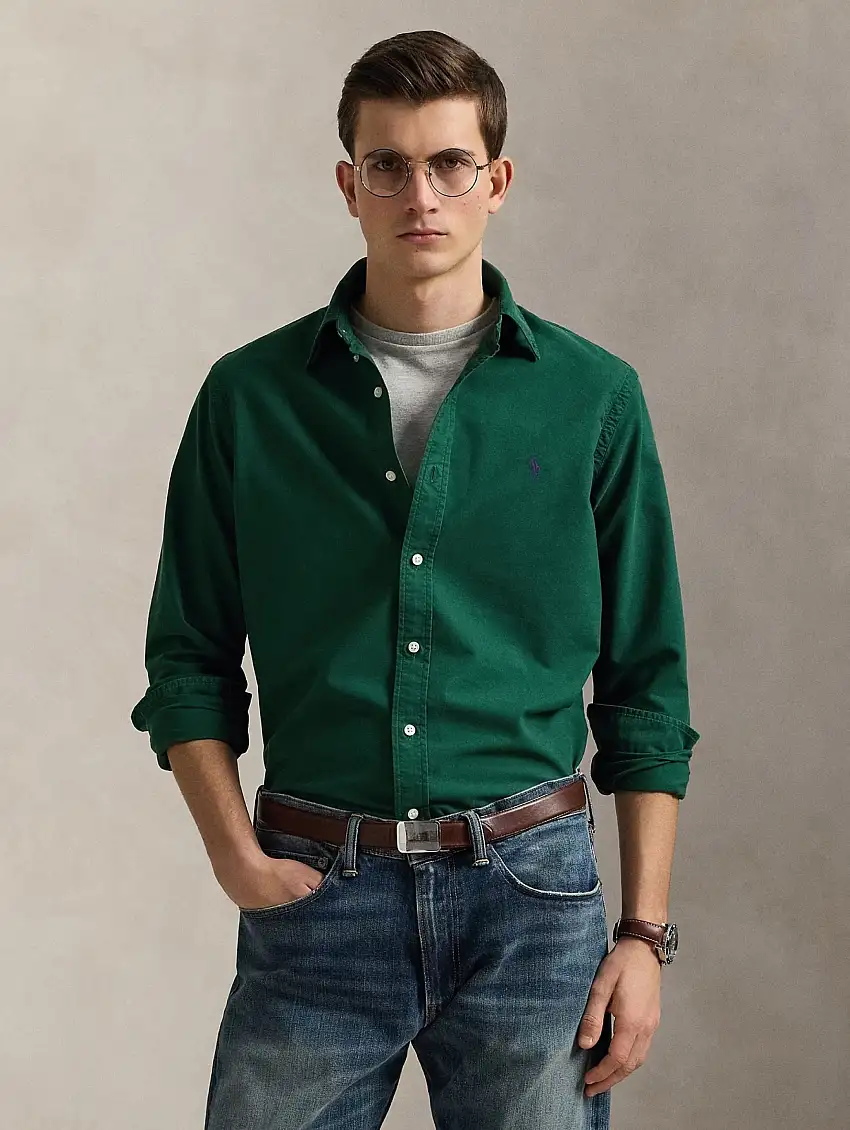 Camicia Oxford Custom Fit Tinta in Capo Verde