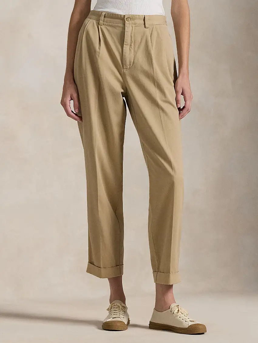 Pantaloni in Twill di Cotone Beige