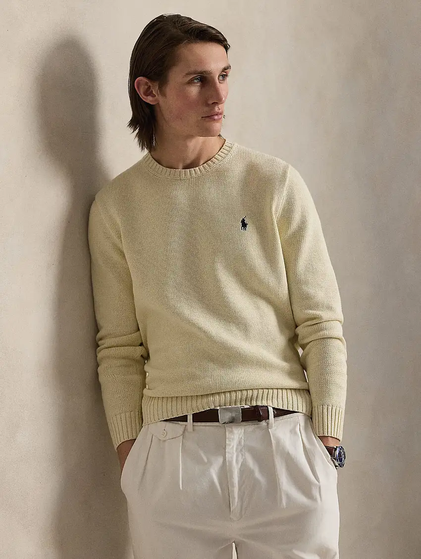 Maglia Girocollo in Cotone Regular Fit Crema