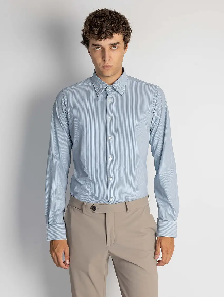 Camicia a Righe Slim Fit Blu/Bianco