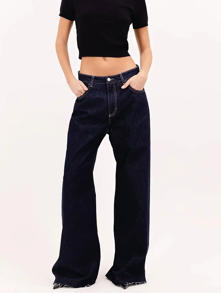 Jeans Debby Wide Leg con Vita Media Blu
