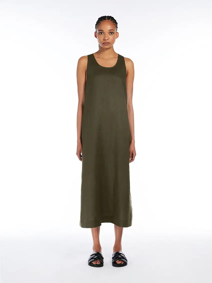Abito Longuette in Lino Douglas Verde Scuro