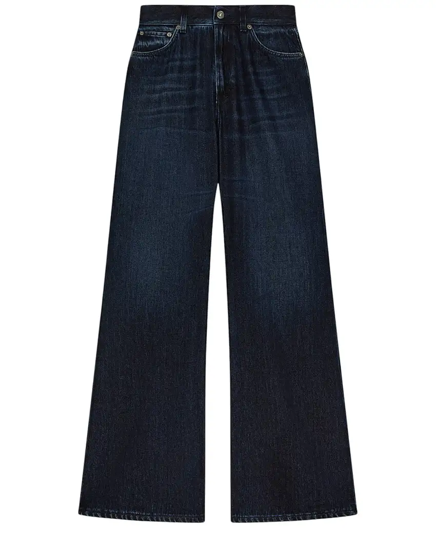 Pantaloni Dondup Amber Wide Leg in Denim a Vita Alta