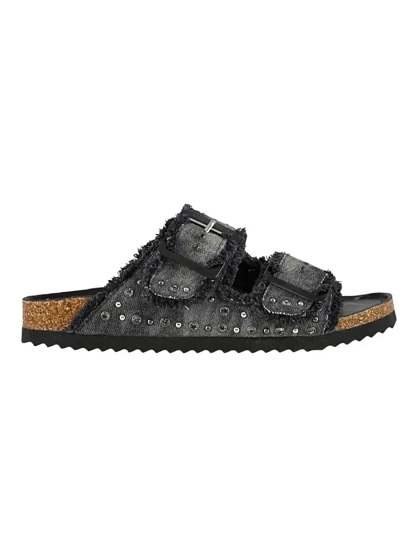 COLORS OF CALIFORNIA Women's Sandal two buckle denim sandal HC.BIO406 BLA BLACK